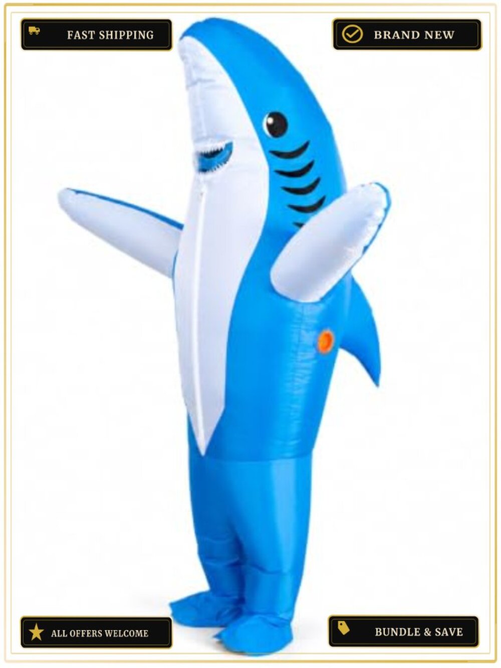 Inflatable Shark Costume Adult One Size Funny Party Halloween Blow Up Suit